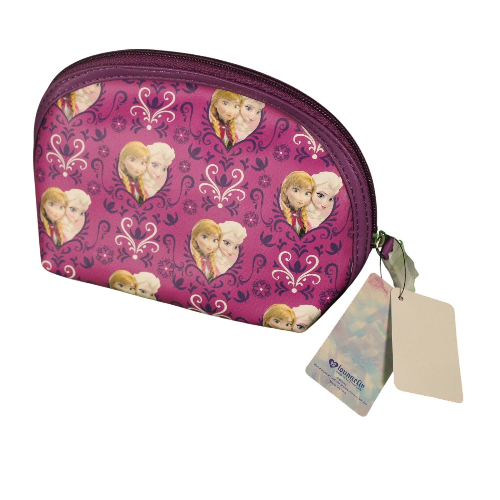 Loungefly FROZEN makeup pouch - NWT - vhtf 2014 Purple - Faux Leather Heart Logo